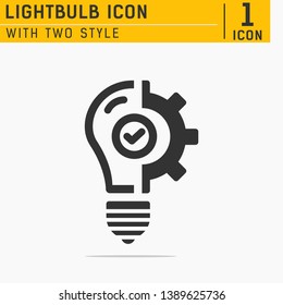 Lightbulb vector icon. Lamp, gear, icon. Bulb with mechanical gears. Idea and ability flat vector icon