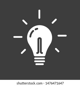 Lightbulb vector icon, line outline art light bulb symbol isolated on black or dark background