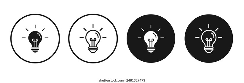 Lightbulb vector icon set black filled and outlined style.