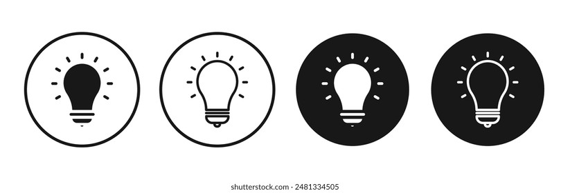 Lightbulb vector icon set black filled and outlined style.