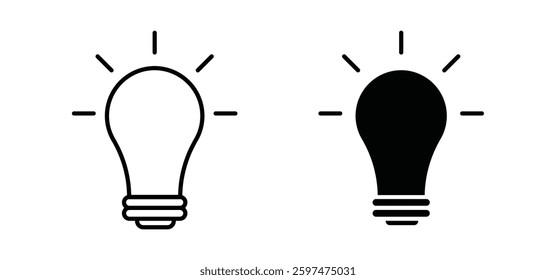 Lightbulb vector icon set black filled and outlined style.