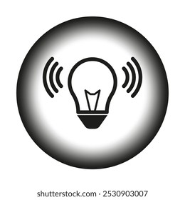 Lightbulb vector icon. Sound wave symbol. Idea and energy concept. Black circle background.
