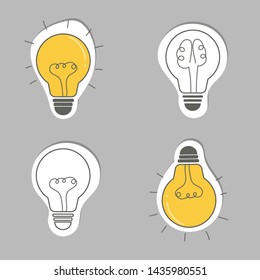 Lightbulb vector illustration in color and without color with creative brain idea for logo, print, project or coloring