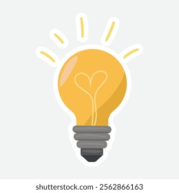 Lightbulb Vector Illustration Sticker. Vector sticker of a glowing lightbulb. Represents ideas and innovation