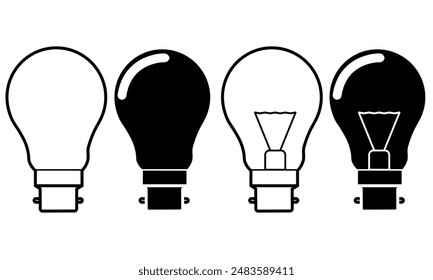 Lightbulb vector set in black and white, white and black isolated on a white background