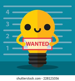 Lightbulb with wanted sign. Need creative idea concept. Vector illustration, flat and minimal design. cover design for web, flyer, poster