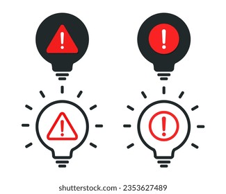 Icono de advertencia de bombilla. Ilustración del vector