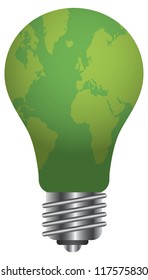 Lightbulb with World Map Go Green Illustration Isolated on White Background Vector