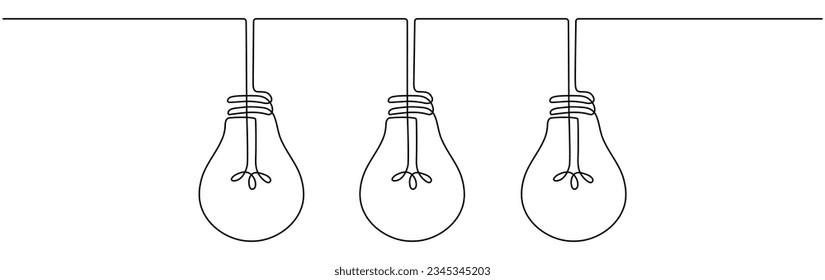 Bombillas de luz continuas con una línea dibujada. Símbolo lineal de la lámpara. Ilustración vectorial aislada en blanco.