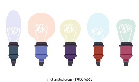 Lightbulbs elements collection . Electricity objects set. Different light sources .