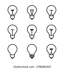 Lightbulbs flat icon set isolated on white background