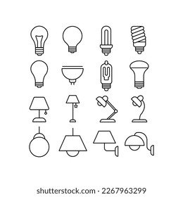 Lightbulbs Icon Mengatur coretan lampu ilustrasi yang dapat diedit