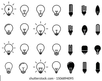 Lightbulbs Icon Set. bulb symbol illustration design collection, light bulb icons in white background
