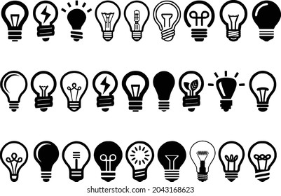 Lightbulbs Icon Set. Idea sign, solution, thinking concept. Lighting Electric lamp. Electricity, shine. Trendy Flat style for graphic design, Web site,