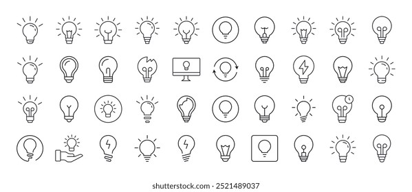 Lightbulbs, Lamps Simple Isolated Line Icons Collection. Editable Stroke. Suitable for Web Sites, Books, Cards, Apps 