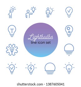 Lightbulbs line icon set. Set of line icons on white background. Fresh idea, lamp, man. Creativity concept. Vector illustration can be used for topics like business, development, science