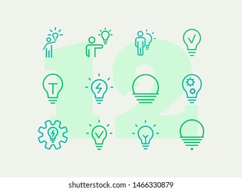 Lightbulbs line icon set. Set of line icons on white background. Fresh idea, lamp, man. Creativity concept. Vector illustration can be used for topics like business, development, science