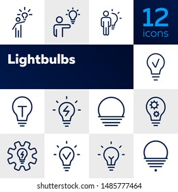 Lightbulbs line icon set. Set of line icons on white background. Fresh idea, lamp, man. Creativity concept. Vector illustration can be used for topics like business, development, science