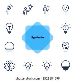 Lightbulbs line icon set. Set of line icons on white background. Fresh idea, lamp, man. Creativity concept. Vector illustration can be used for topics like business, development, science