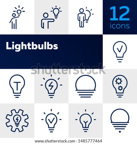 Lightbulbs line icon set. Set of line icons on white background. Fresh idea, lamp, man. Creativity concept. Vector illustration can be used for topics like business, development, science