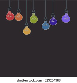 Lightbulbs lit in the colors of the rainbow