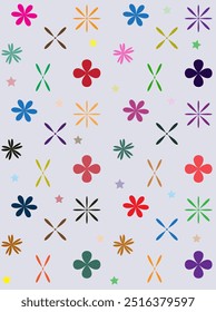 A light-colored background featuring small floral designs in various colors and very fine stars, creating a soft and charming appearance.
