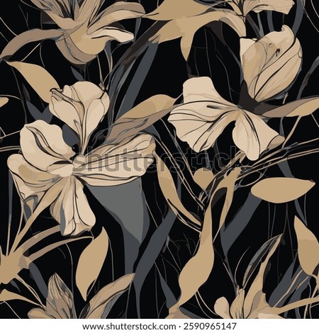 light-colored floral patterns on a black background