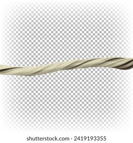 Сurl of light-colored hair twisted into a rope. Vector 3D illustration isolated on transparent background. Strong healthy thick hair.