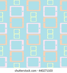 Lightcolors tablet PC on a blue background. Seamless pattern