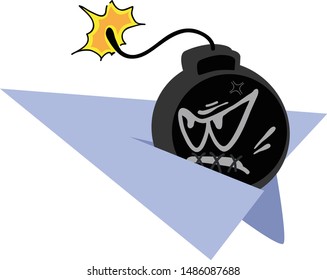 A lighted Bomb Flies a Plane to the Target. Caricature vector illustration of a bomb in an airplane.