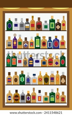 A lighted cabinet full of various types of liquor