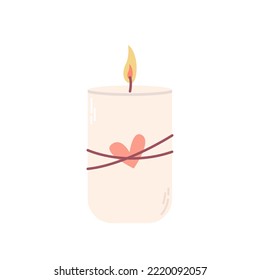 Lighted candle with heart, vector flat illustration on white background.
