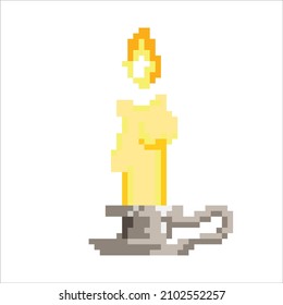 Lighted candle on a stand in the pixel art style