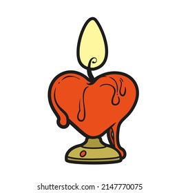 Lighted candle in the shape of a heart on a candlestick color variation for coloring page on white background