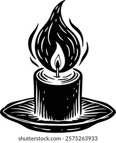 lighted candle in  white  background vector art illustration 