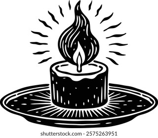 lighted candle in  white  background vector art illustration 