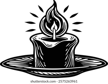 lighted candle in  white  background vector art illustration 