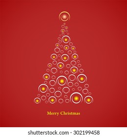 Lighted Christmas tree made of circles on a red background