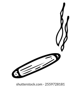 Lighted cigar hand drawn doodle. Cigarette made of rolled tobacco leaves. Smoking, smoke. Vector line art illustration.