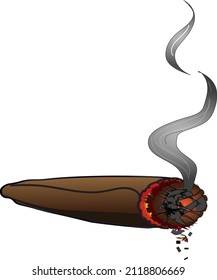 A lighted cigar with smoke 