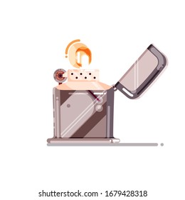  lighted cigarette lighter. Tourists gear. Travelers equipment design elements. Flat cartoon vector  