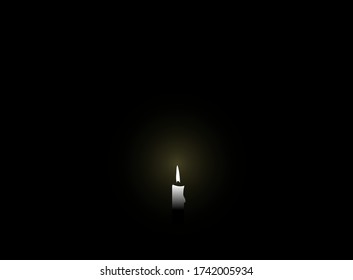 Lighted glowing candle slowly spreading its brightness on darkness - vector illustration EPS 10
