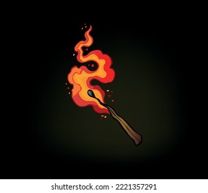 A lighted match. hand drawn illustration in vector.