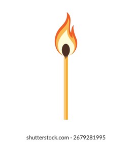 Lighted matchstick flat vector illustration on a white background