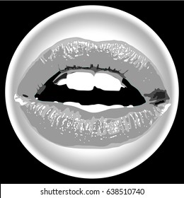 Lighted Met alic lips on white plate.