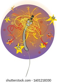 
Lighted a sparkler. Sparks flew in different directions. From surprise, the sparkler is trying to keep its sparks. Primary colors: red, orange, yellow, purple, gray.