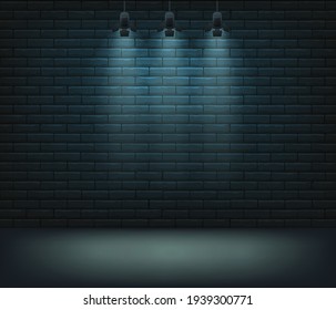 Lighted stage with blue wall behind, vector background