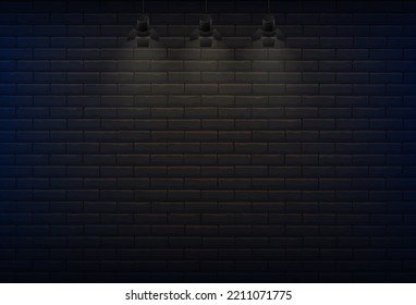 Lighted stage with blue wall behind, vector background
