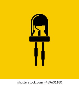 Light-emitting diode isolated icon. LED black silhouette on yellow background. Vector illustration flat style design.