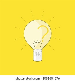 A lighten bulb with question mark as a reflection shadow represent enlightenment. Vector illustration.